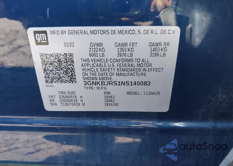 2022 Chevrolet Blazer Awd 3Lt z USA, uszkodzony, nr VIN 3GNKBJRS1NS145083